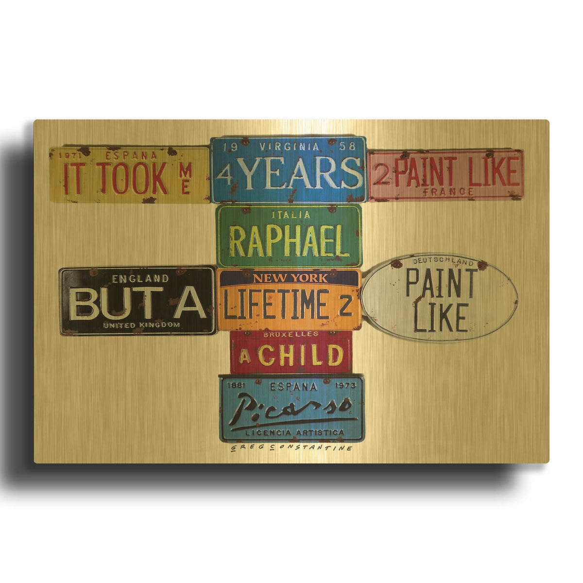 'Picasso 4 Years' By Gregory Constantine Gold Metal Wall Art