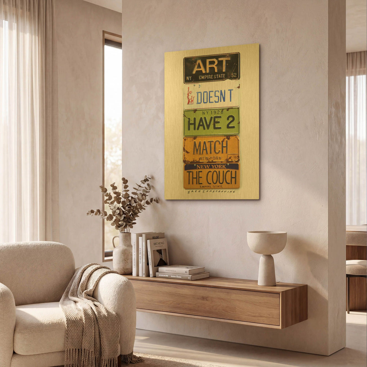 'Pennington Couch' By Gregory Constantine Gold Metal Wall Art