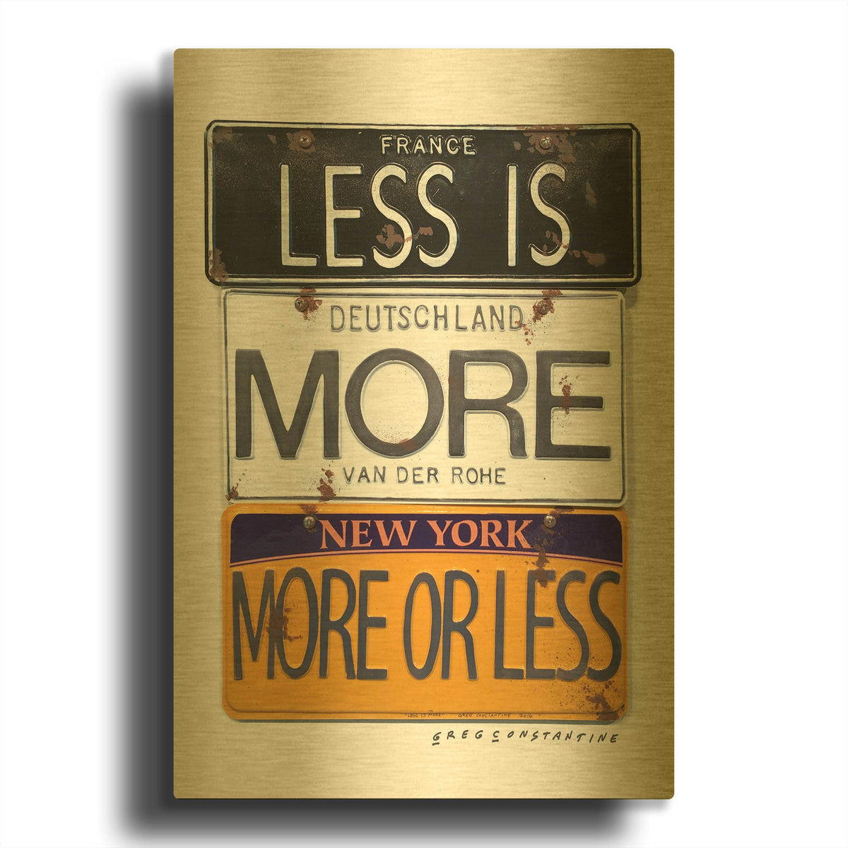 'Mies Less Is More' By Gregory Constantine Gold Metal Wall Art