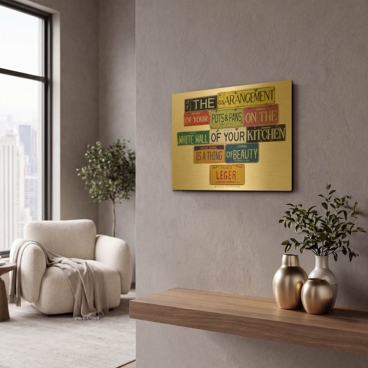 'Leger Pots Pans' By Gregory Constantine Gold Metal Wall Art