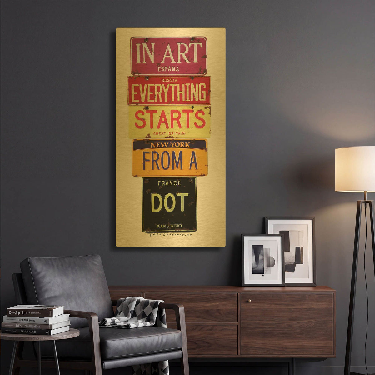'Kandinsky Dot' By Gregory Constantine Gold Metal Wall Art