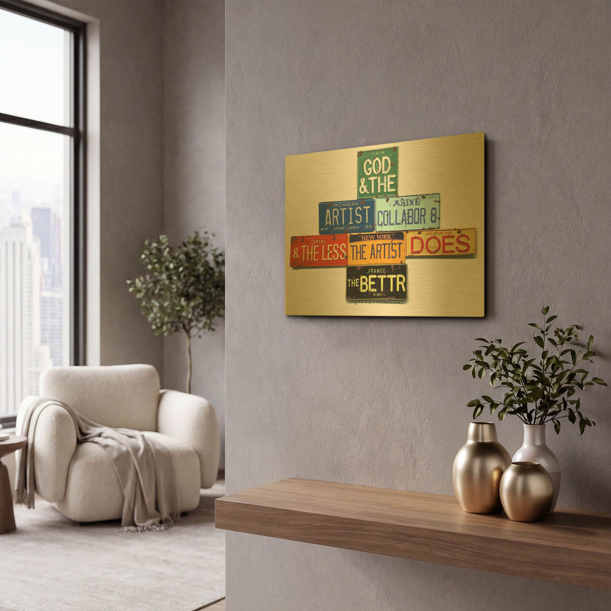 'Gide God And Artist' By Gregory Constantine Gold Metal Wall Art