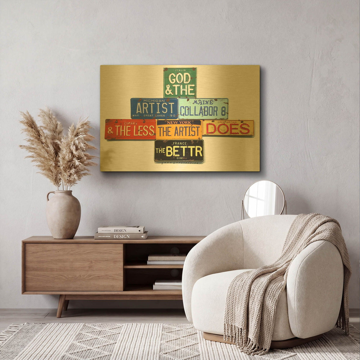 'Gide God And Artist' By Gregory Constantine Gold Metal Wall Art