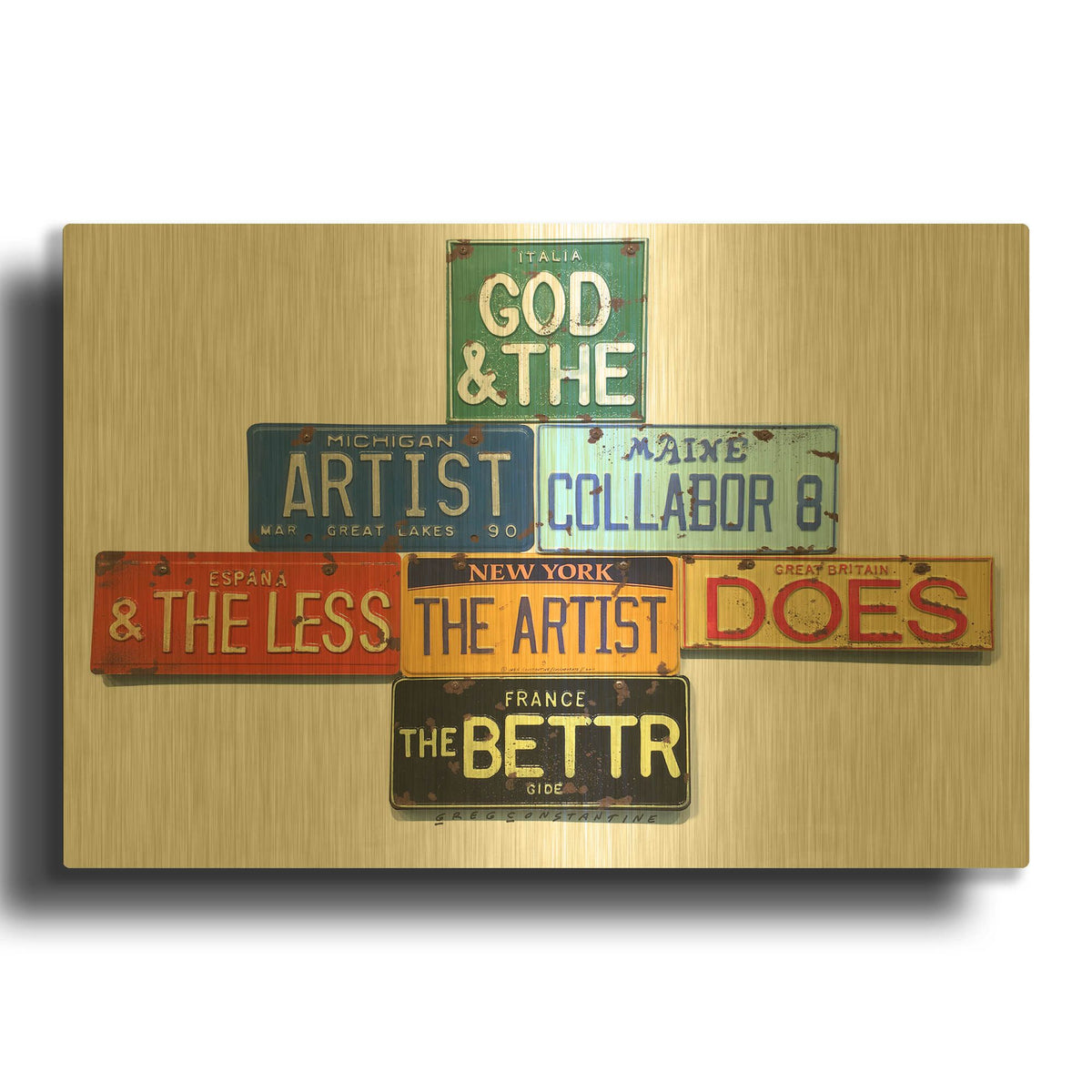'Gide God And Artist' By Gregory Constantine Gold Metal Wall Art