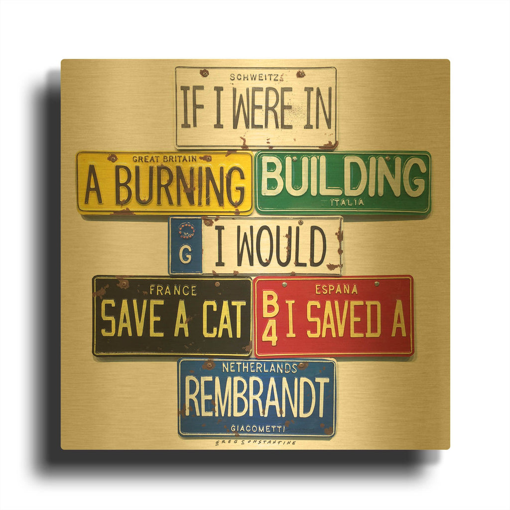 'Giacometti Save A Cat' By Gregory Constantine Gold Metal Wall Art