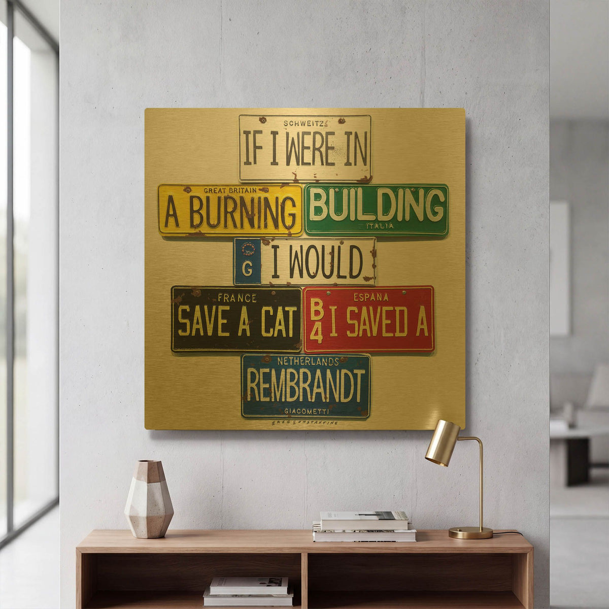 'Giacometti Save A Cat' By Gregory Constantine Gold Metal Wall Art