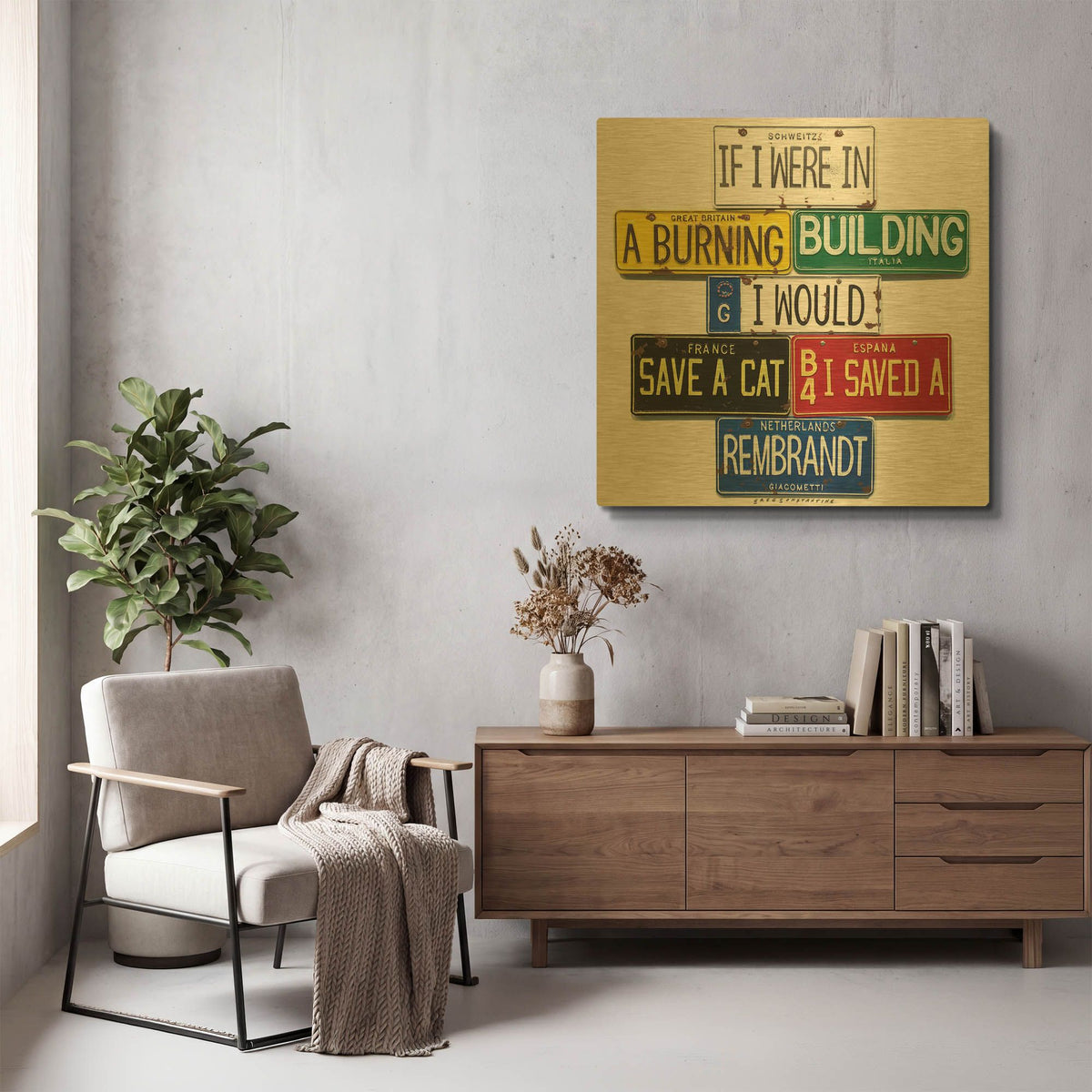 'Giacometti Save A Cat' By Gregory Constantine Gold Metal Wall Art