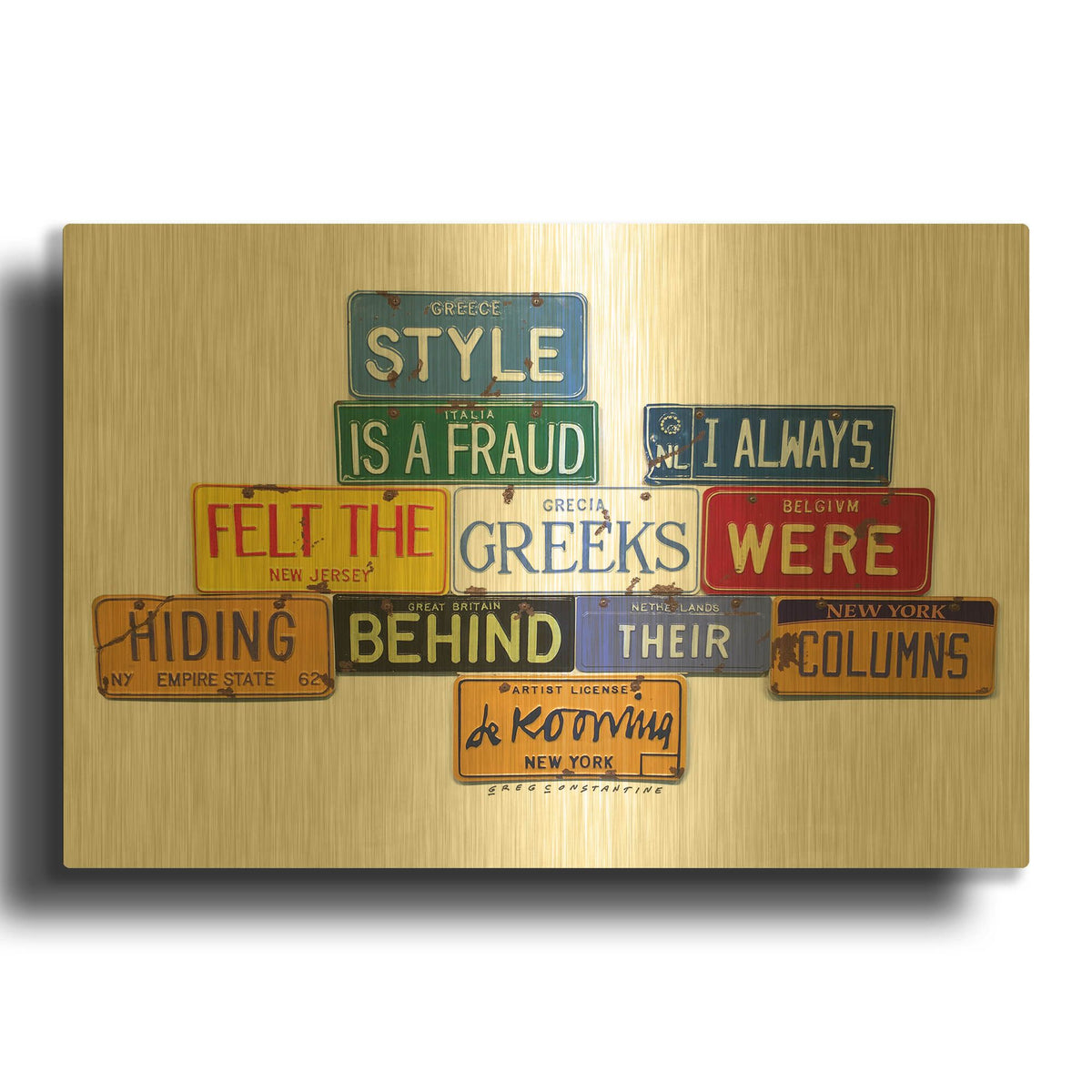 'De Kooning Style A Fraud' By Gregory Constantine Gold Metal Wall Art