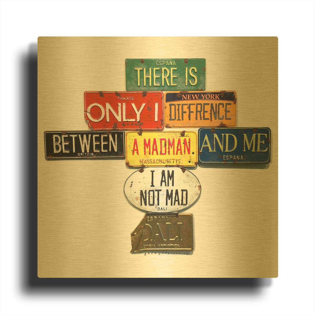 'Dali Not Mad' By Gregory Constantine Gold Metal Wall Art
