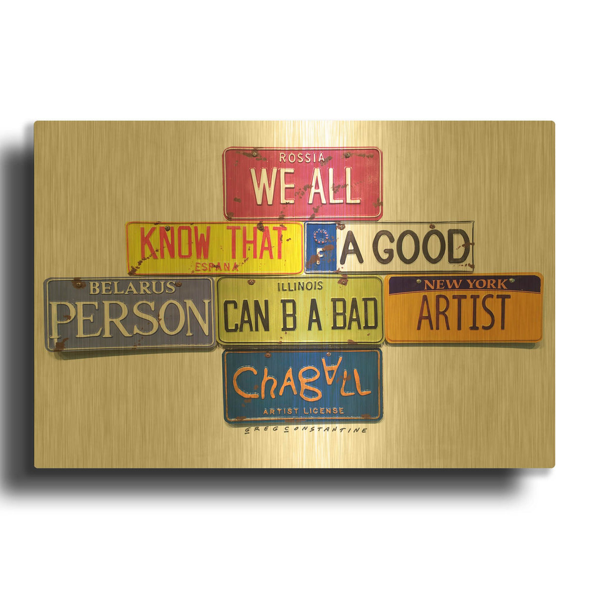 'Chagall B A Bad Artist' By Gregory Constantine Gold Metal Wall Art