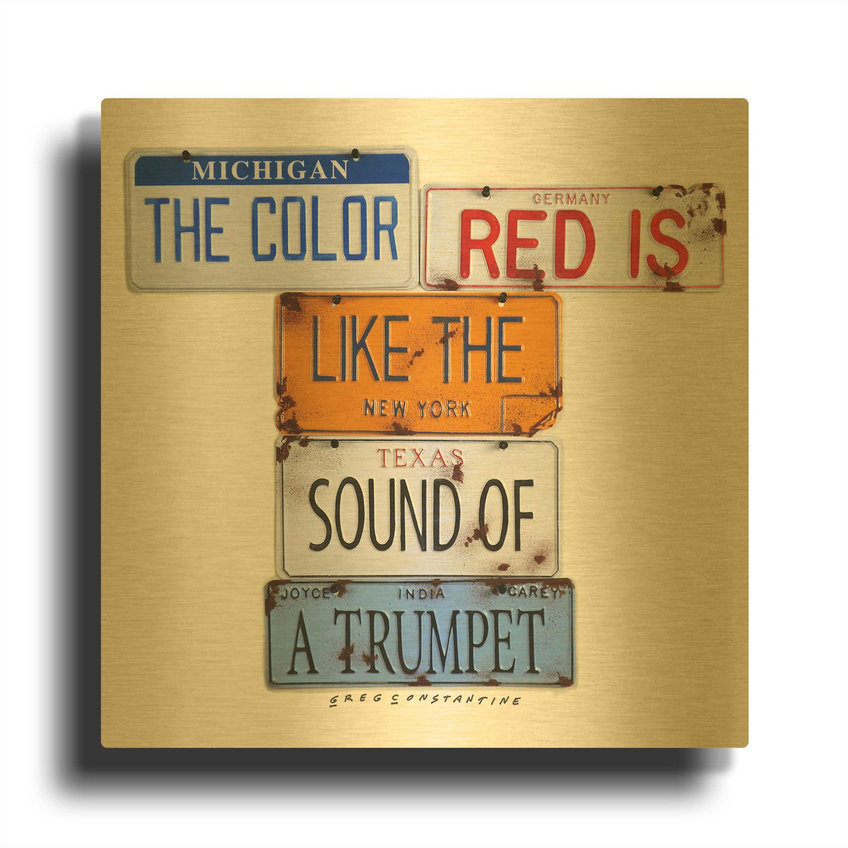 'Carey The Color Red' By Gregory Constantine Gold Metal Wall Art