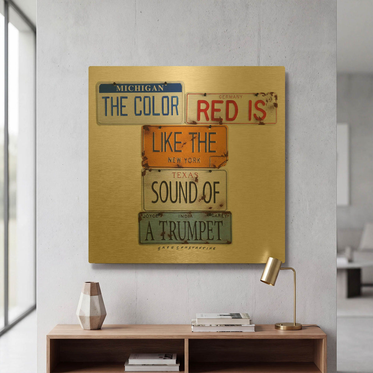 'Carey The Color Red' By Gregory Constantine Gold Metal Wall Art