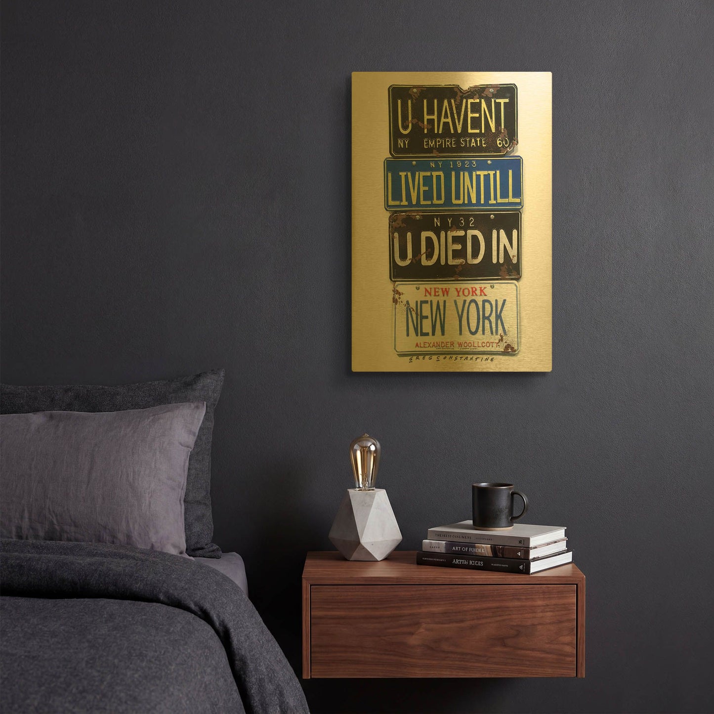 'Woolcott Died In NY' By Gregory Constantine Gold Metal Wall Art