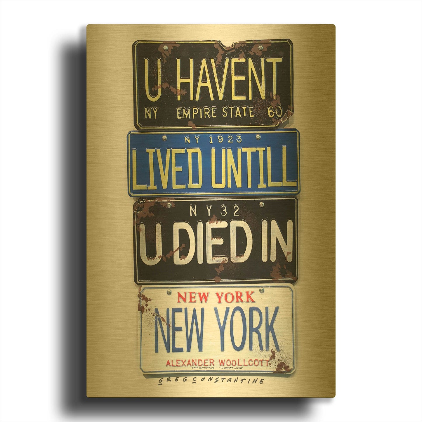 'Woolcott Died In NY' By Gregory Constantine Gold Metal Wall Art