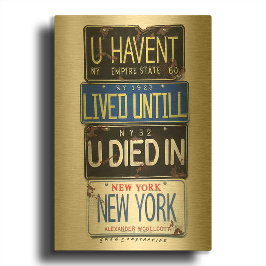 'Woolcott Died In NY' By Gregory Constantine Gold Metal Wall Art