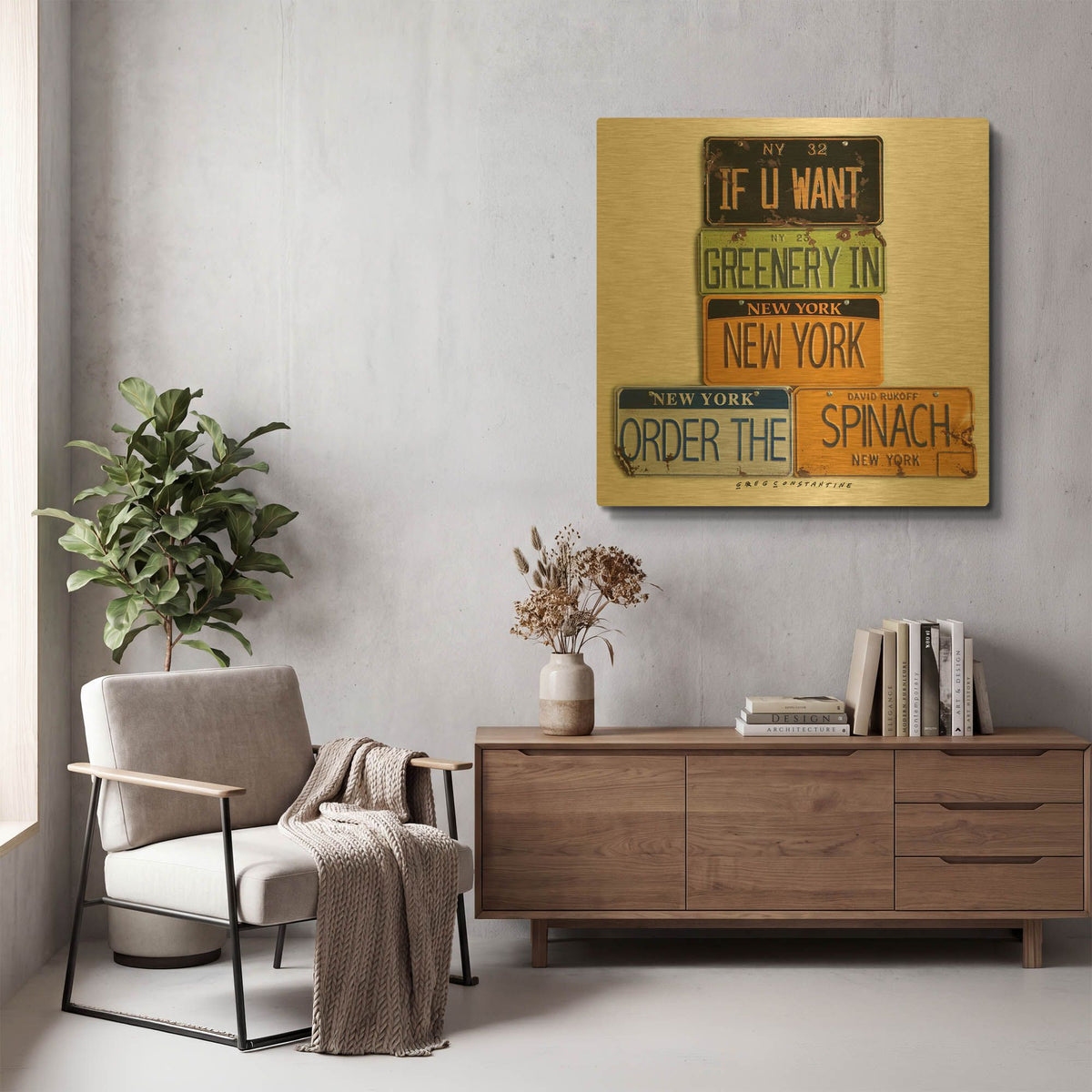 'Rukoff Greenery Spinach' By Gregory Constantine Gold Metal Wall Art