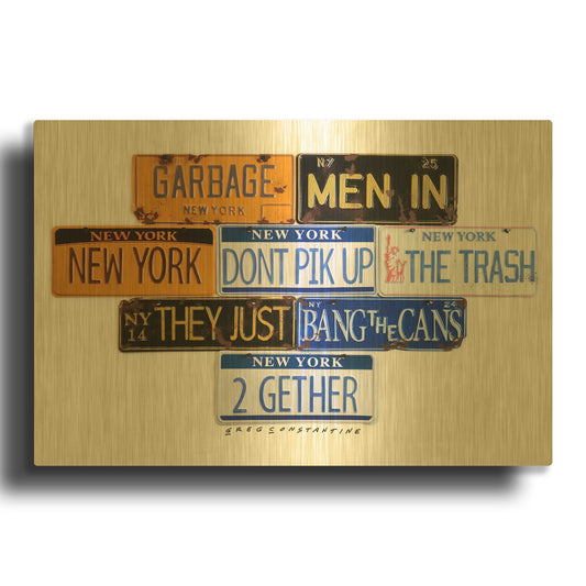 'Garbage Men In NY' By Gregory Constantine Gold Metal Wall Art