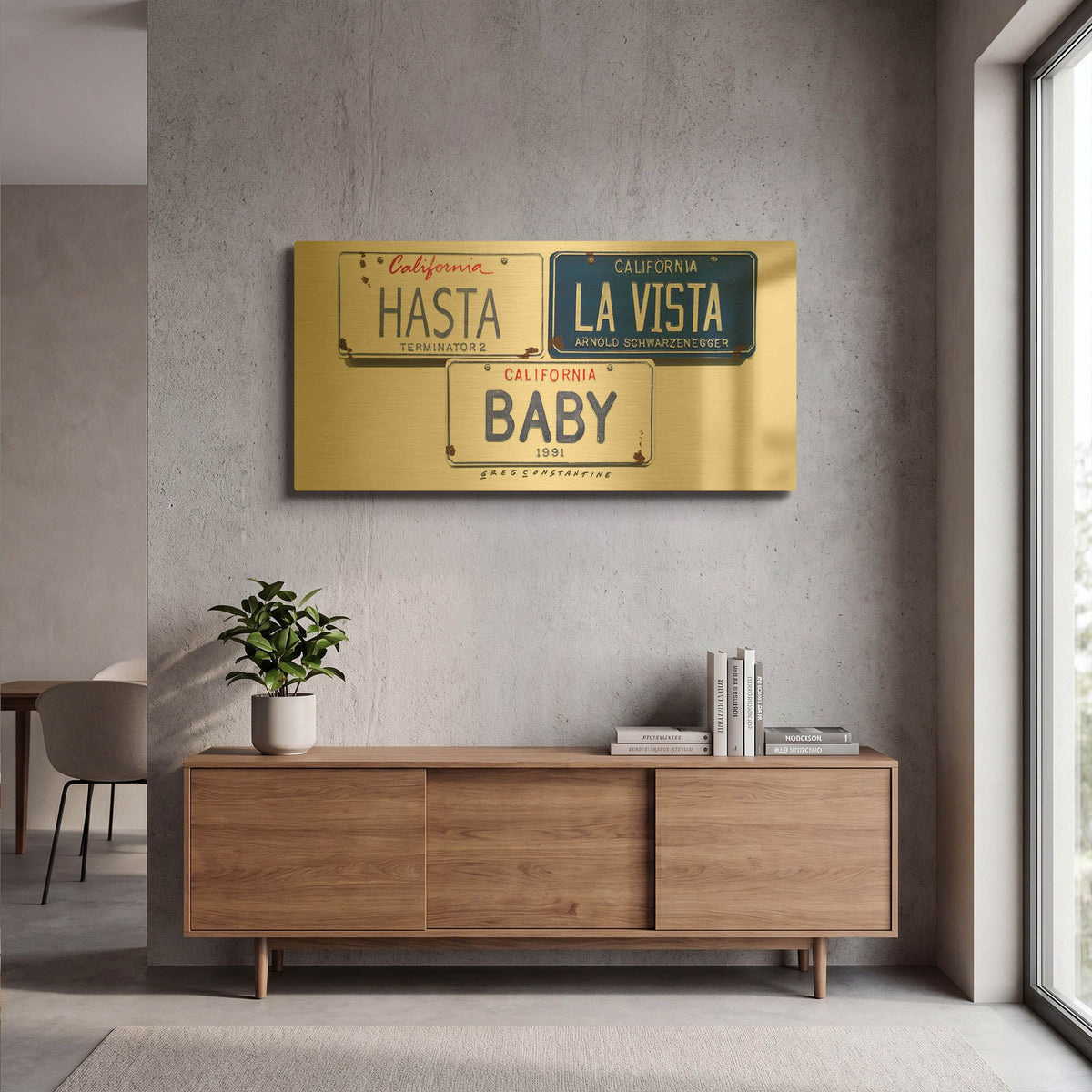 'Schwarzenneger Hasta La Vista' By Gregory Constantine Gold Metal Wall Art