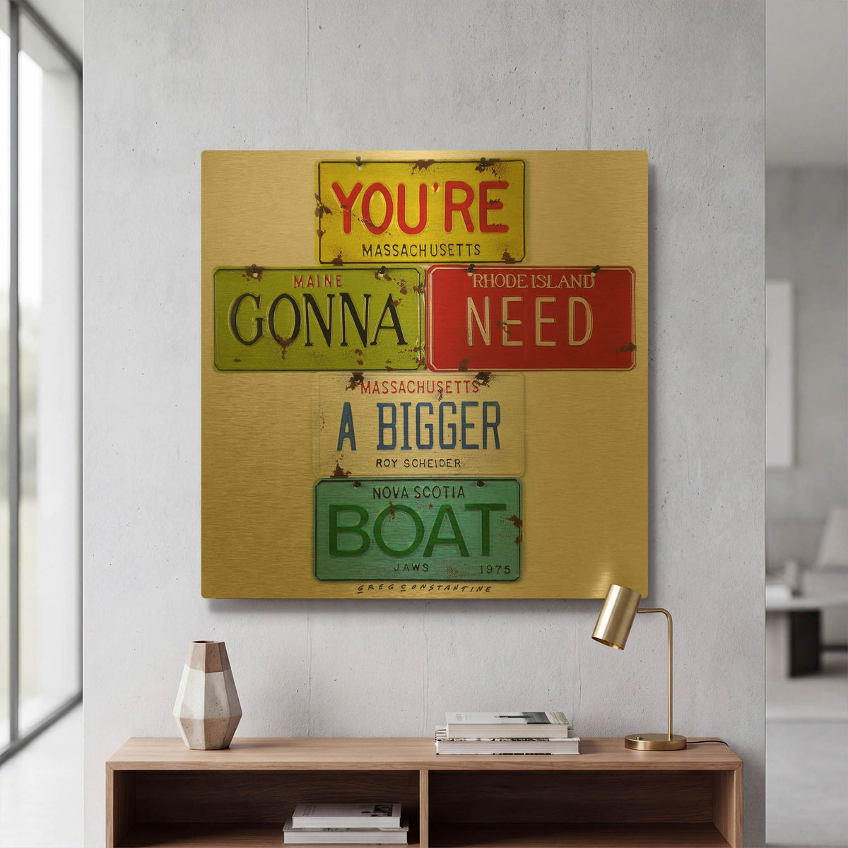 'Scheider Bigger Boat' By Gregory Constantine Gold Metal Wall Art