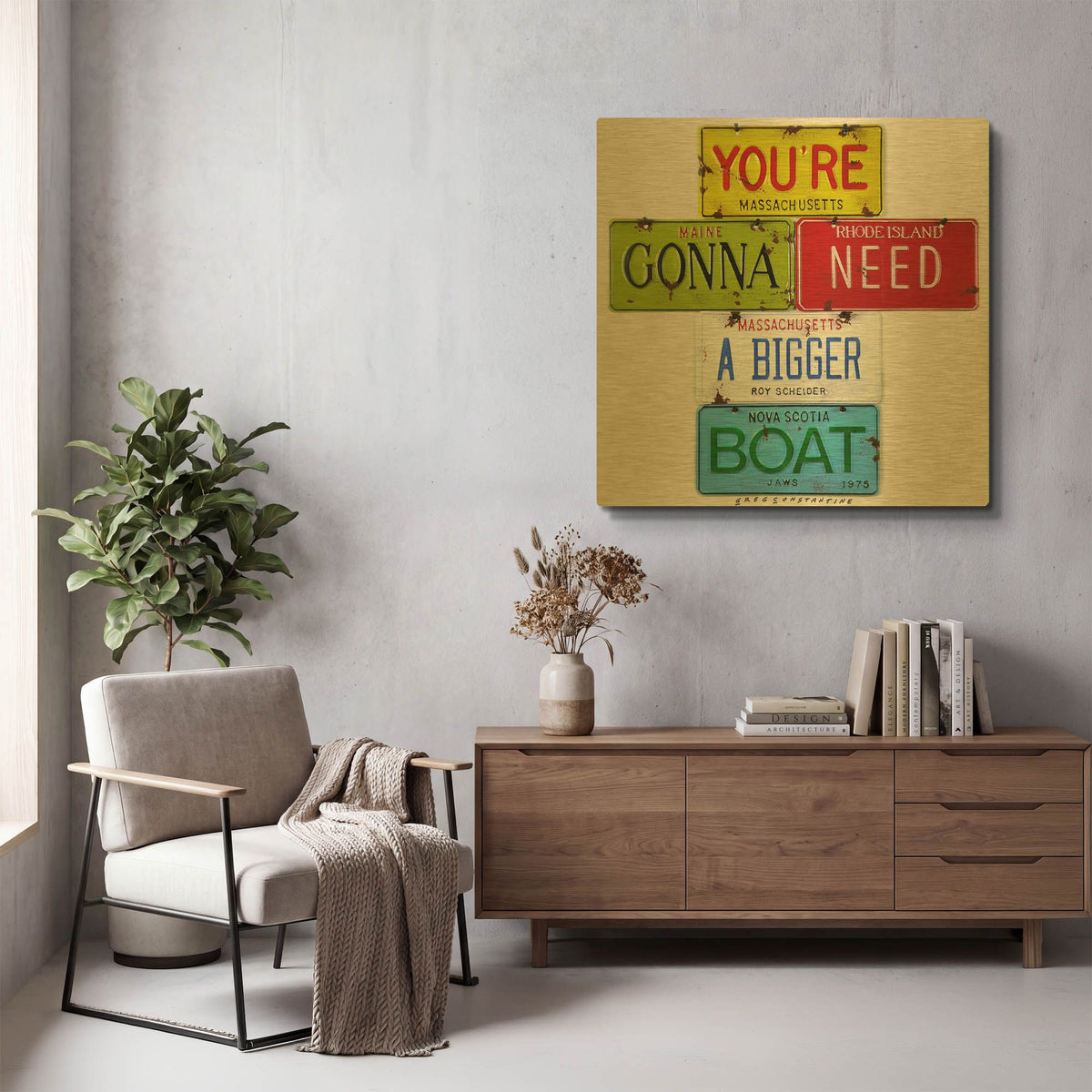 'Scheider Bigger Boat' By Gregory Constantine Gold Metal Wall Art