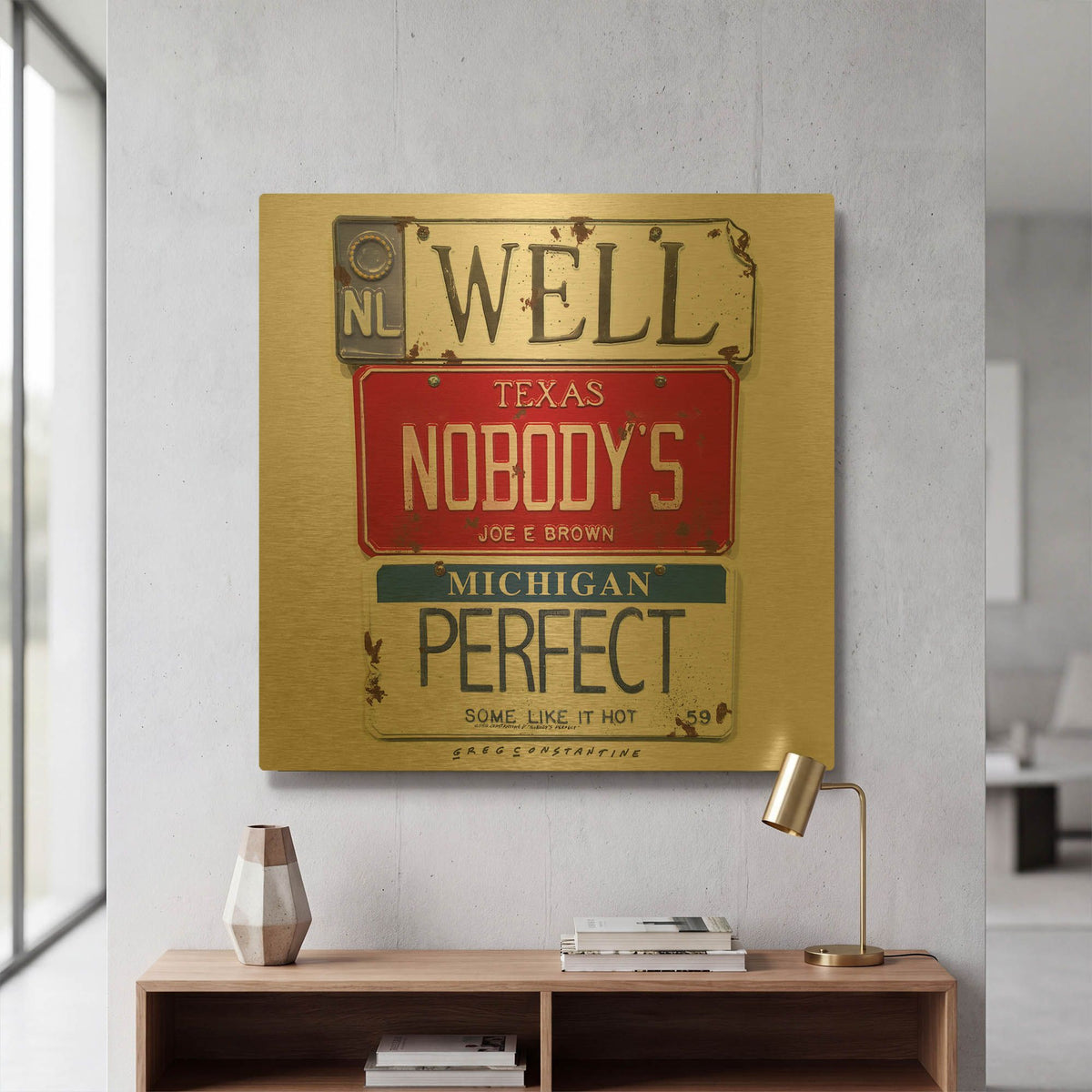 'Brown Nobody' By Gregory Constantine Gold Metal Wall Art