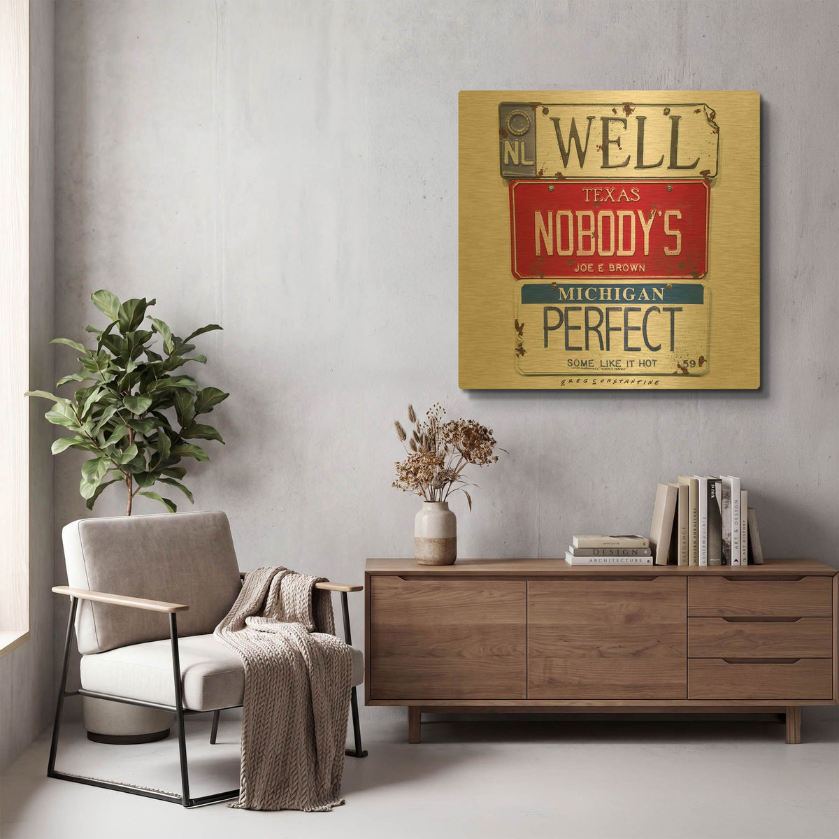 'Brown Nobody' By Gregory Constantine Gold Metal Wall Art