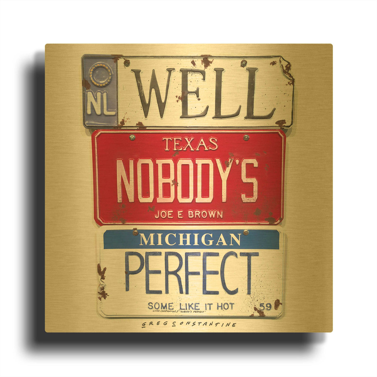 'Brown Nobody' By Gregory Constantine Gold Metal Wall Art