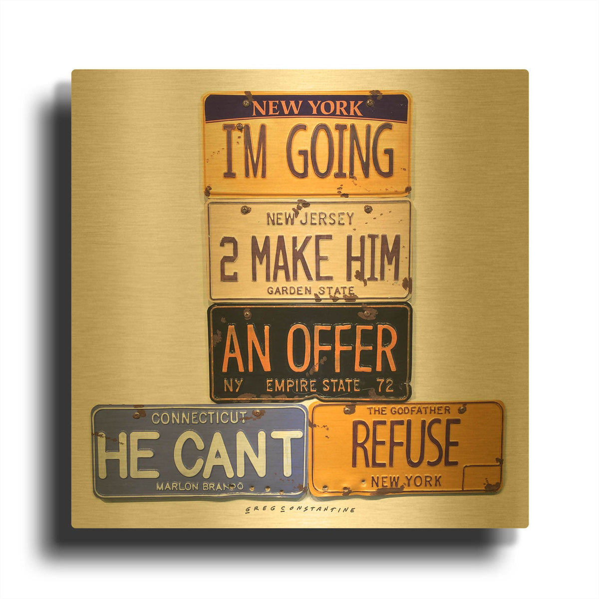 'Brando Offer Can' By Gregory Constantine Gold Metal Wall Art