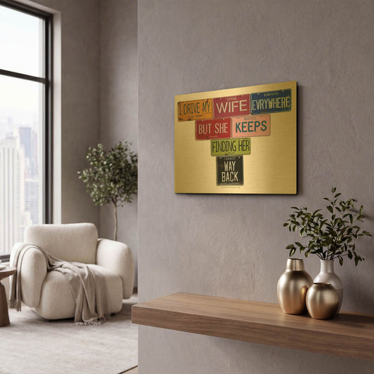 'Youngman I Drive My Wife' By Gregory Constantine Gold Metal Wall Art