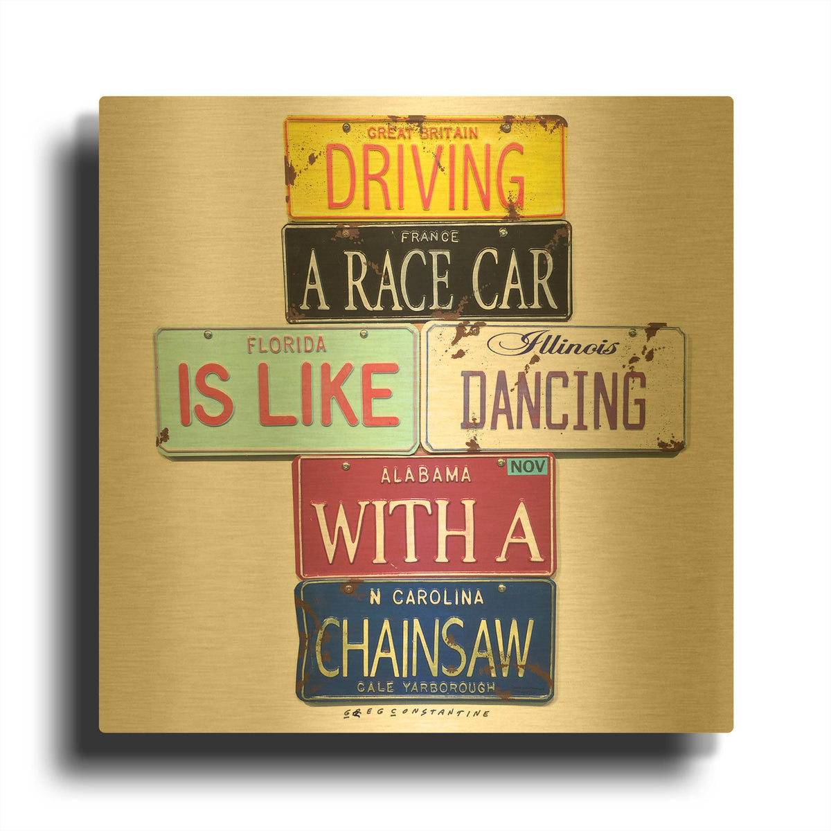 'Yarborough Dancing Chainsaw' By Gregory Constantine Gold Metal Wall Art
