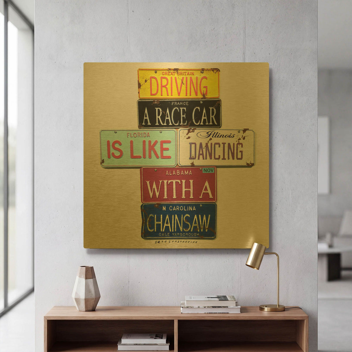 'Yarborough Dancing Chainsaw' By Gregory Constantine Gold Metal Wall Art