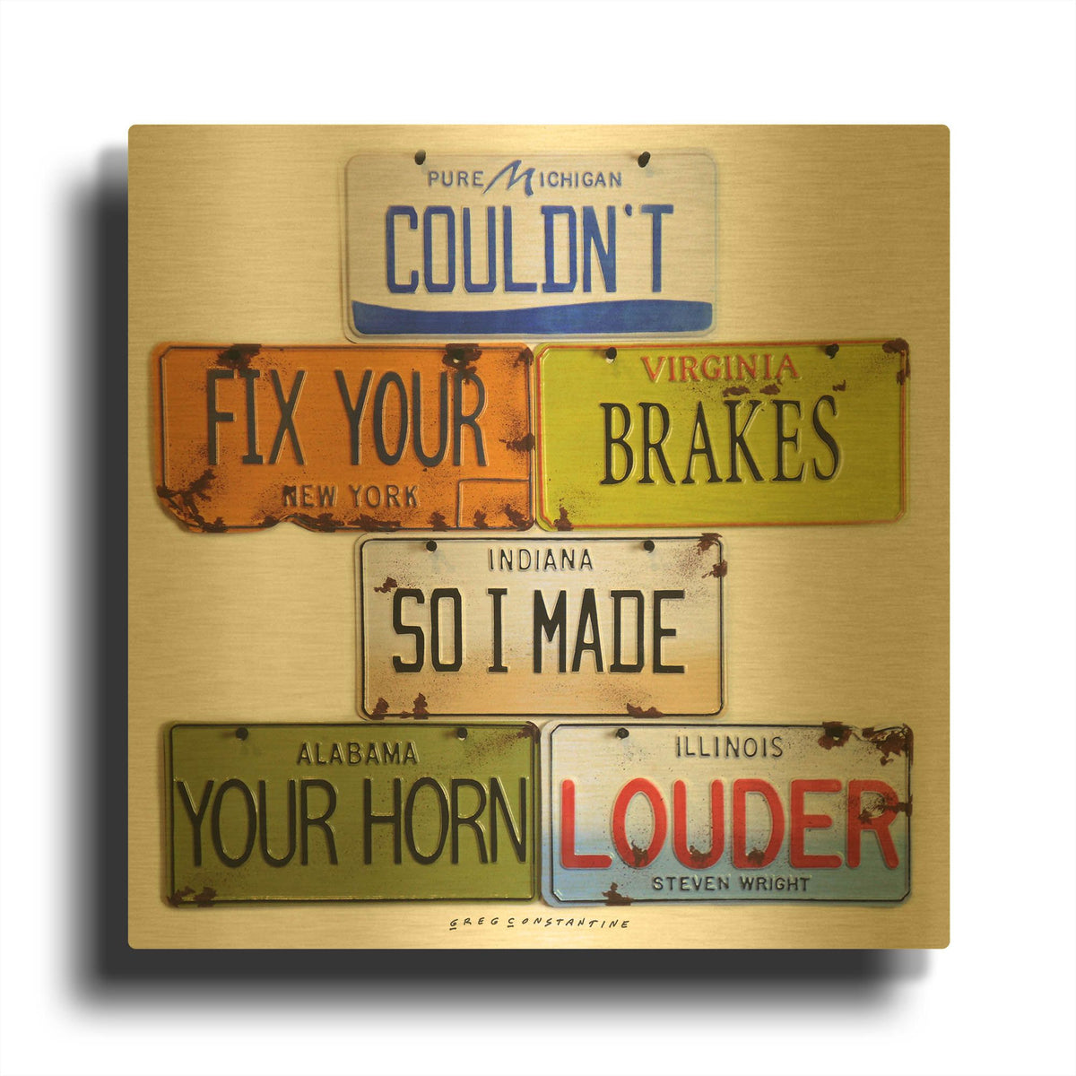 'Wright Fix Your Brakes' By Gregory Constantine Gold Metal Wall Art
