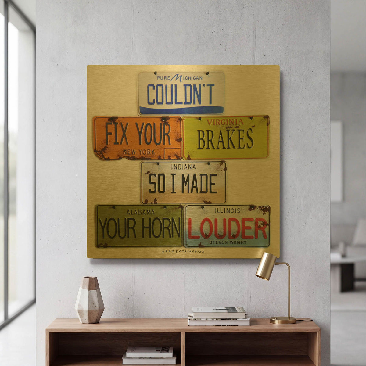 'Wright Fix Your Brakes' By Gregory Constantine Gold Metal Wall Art