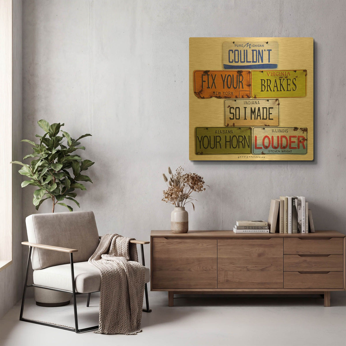 'Wright Fix Your Brakes' By Gregory Constantine Gold Metal Wall Art