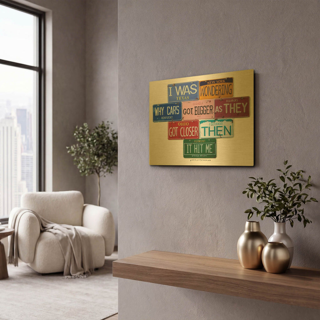 'Wright Cars Got Bigger' By Gregory Constantine Gold Metal Wall Art