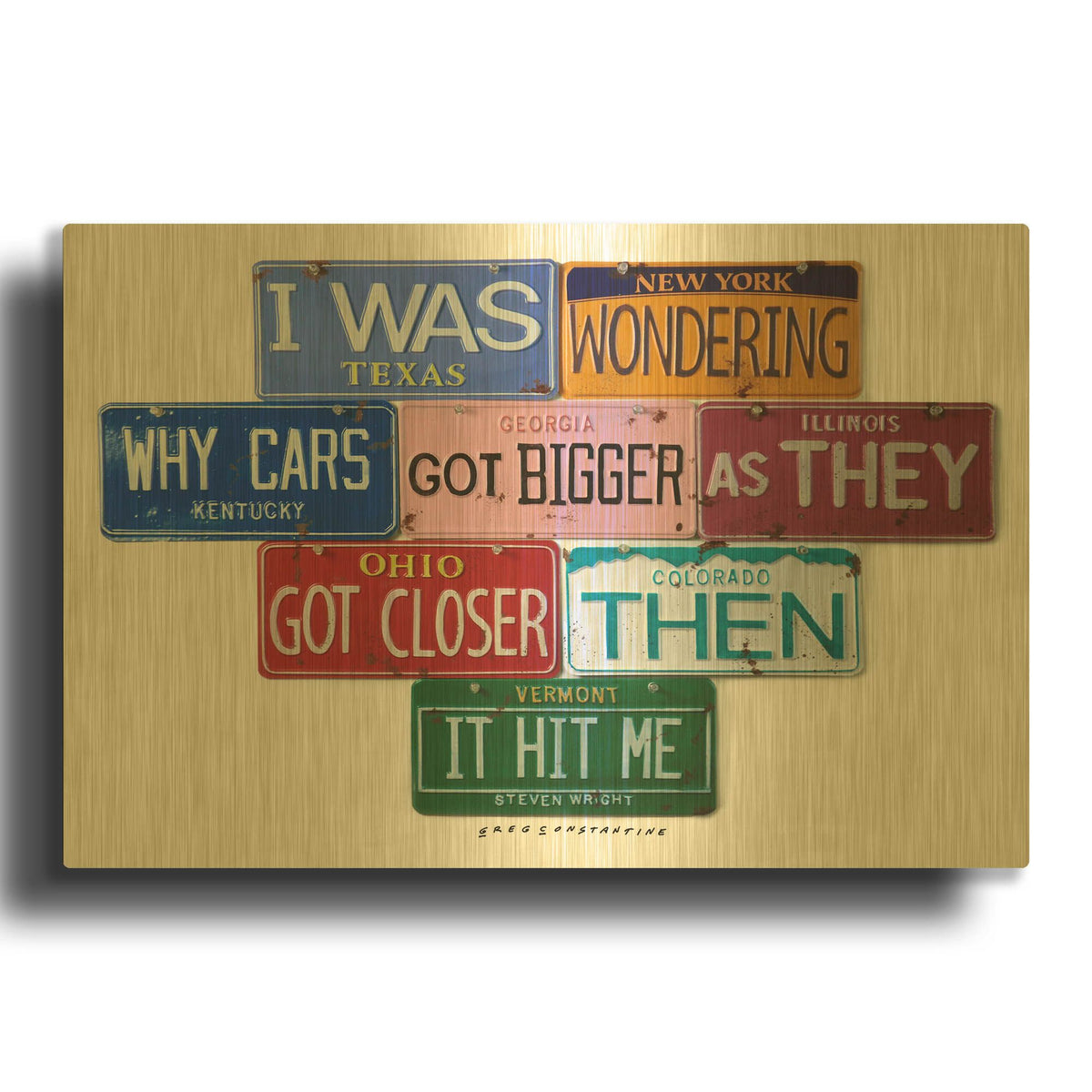 'Wright Cars Got Bigger' By Gregory Constantine Gold Metal Wall Art