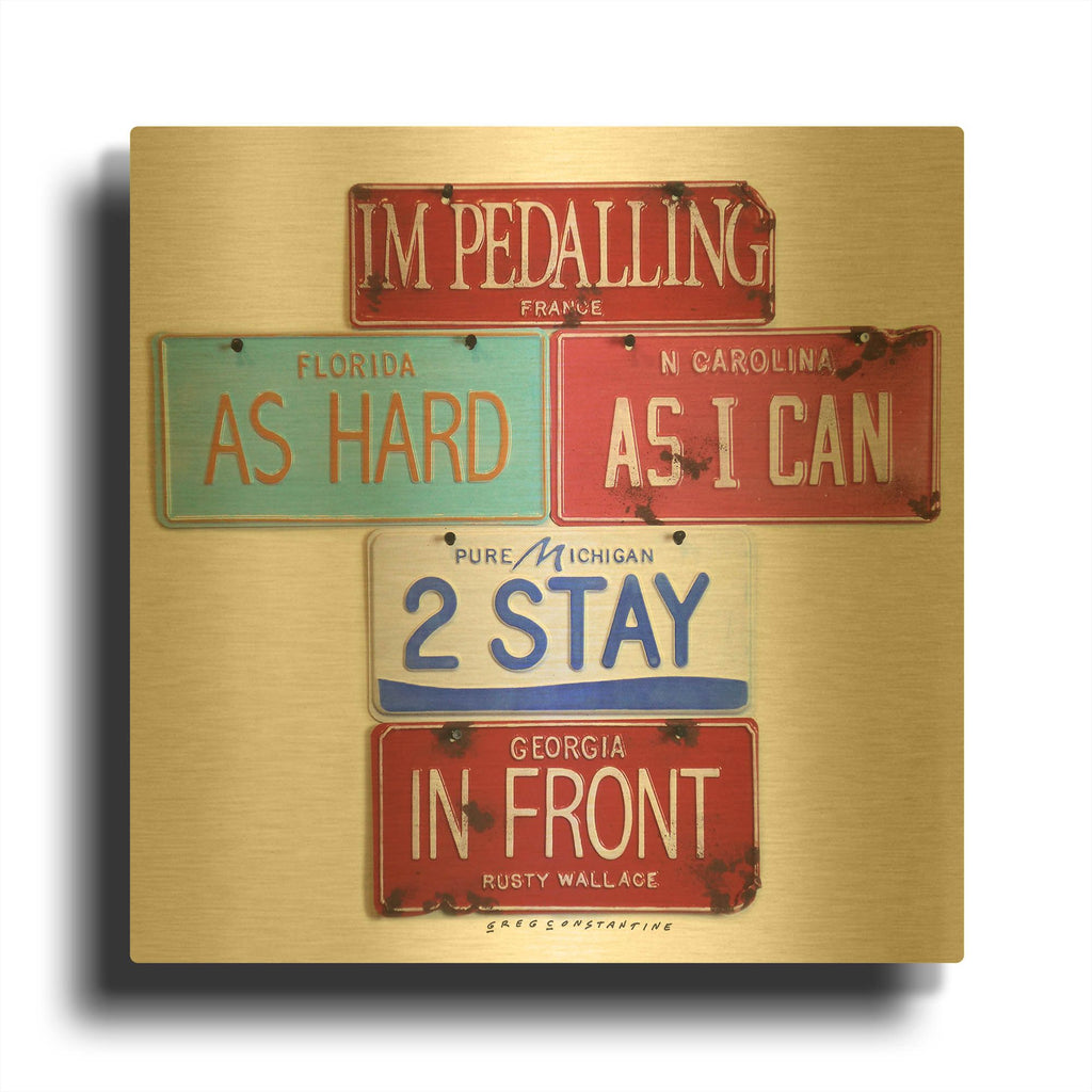 'Wallace Pedalling' By Gregory Constantine Gold Metal Wall Art