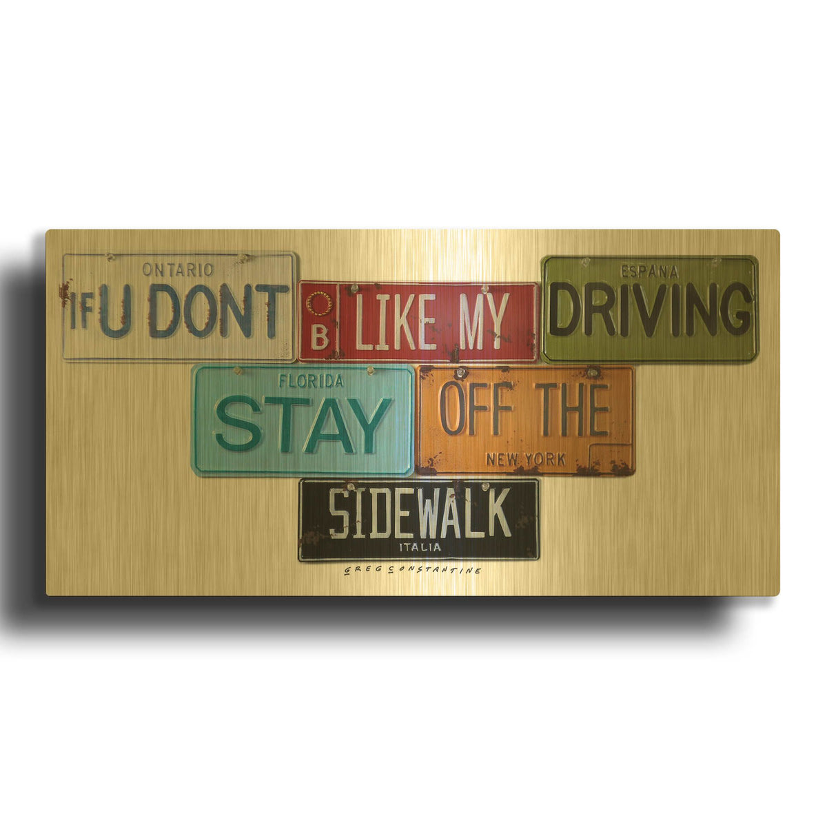 'Stay Off The Sidewalk' By Gregory Constantine Gold Metal Wall Art