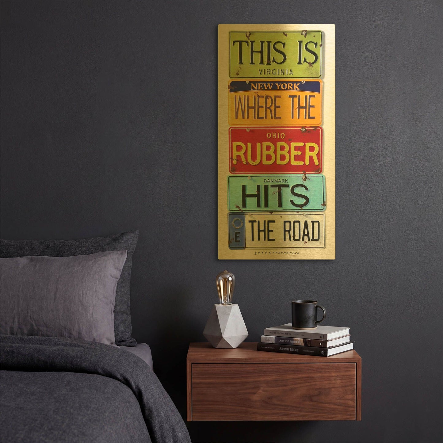 'Rubber Hits The Road' By Gregory Constantine Gold Metal Wall Art