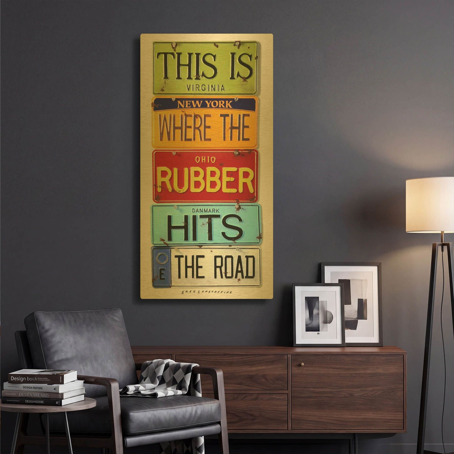 'Rubber Hits The Road' By Gregory Constantine Gold Metal Wall Art