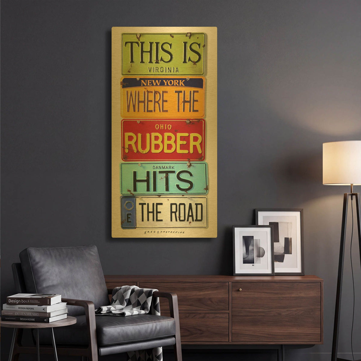 'Rubber Hits The Road' By Gregory Constantine Gold Metal Wall Art