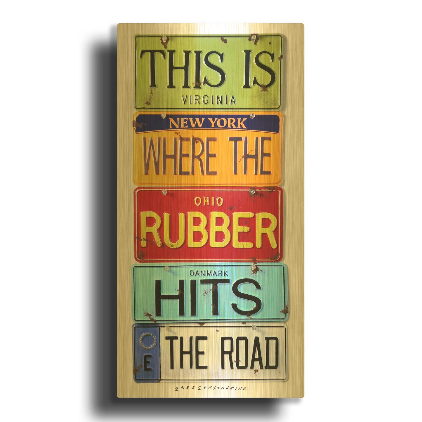 'Rubber Hits The Road' By Gregory Constantine Gold Metal Wall Art