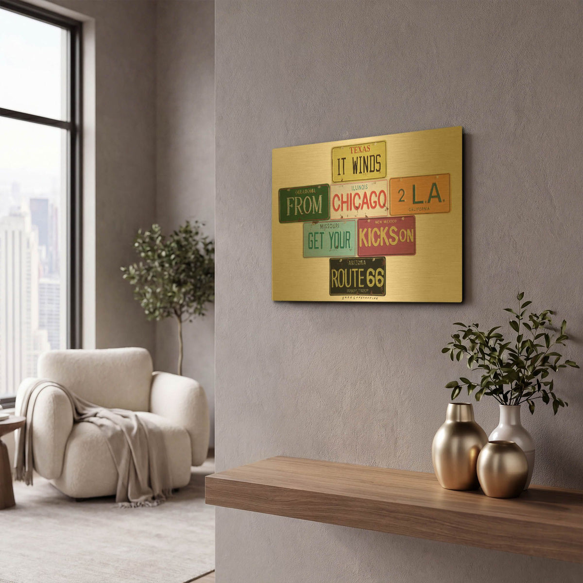 'Route 66' By Gregory Constantine Gold Metal Wall Art