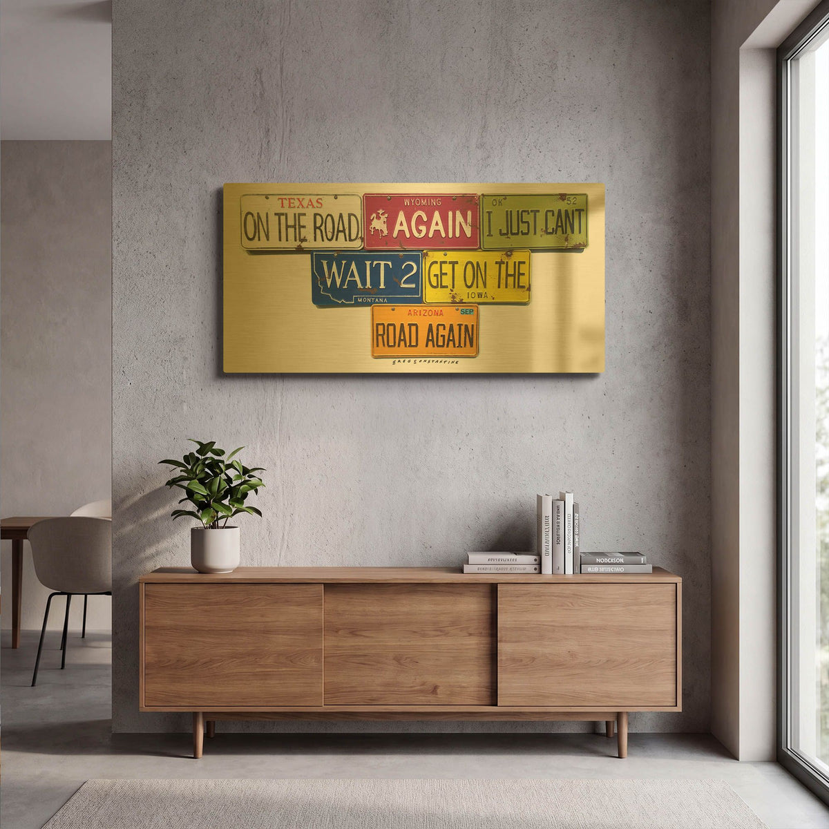'On The Road Again' By Gregory Constantine Gold Metal Wall Art