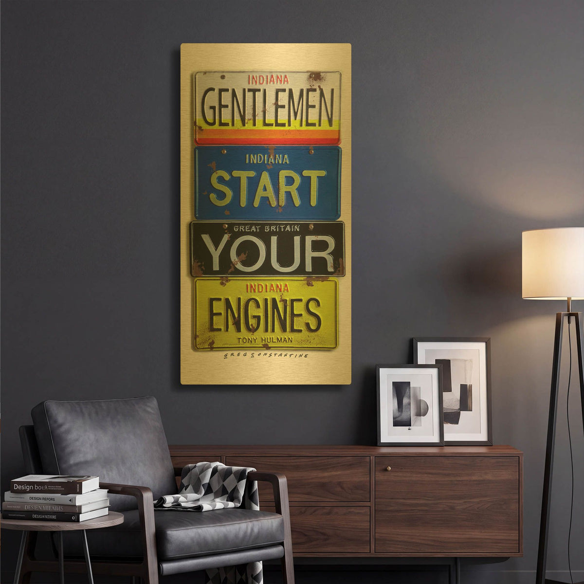 'Hulman Start Your Engines' By Gregory Constantine Gold Metal Wall Art