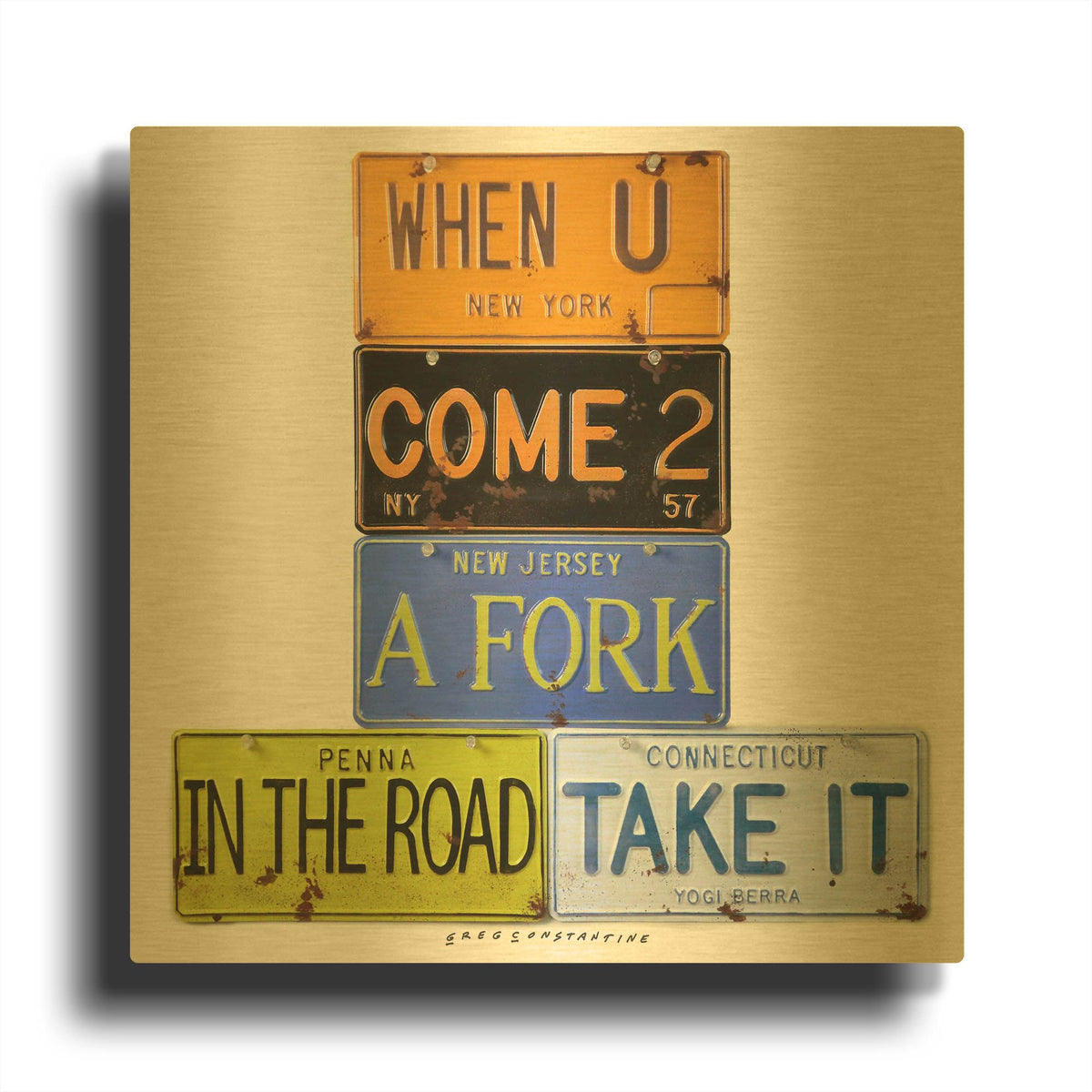 'Berra Fork In The Road' By Gregory Constantine Gold Metal Wall Art