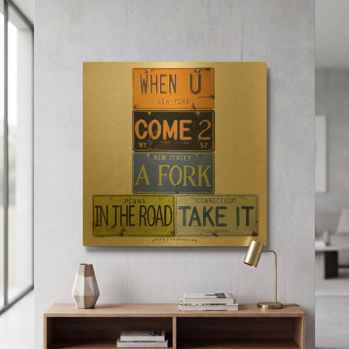 'Berra Fork In The Road' By Gregory Constantine Gold Metal Wall Art