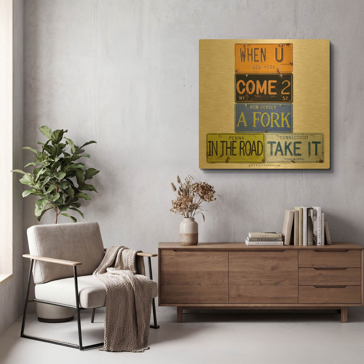 'Berra Fork In The Road' By Gregory Constantine Gold Metal Wall Art