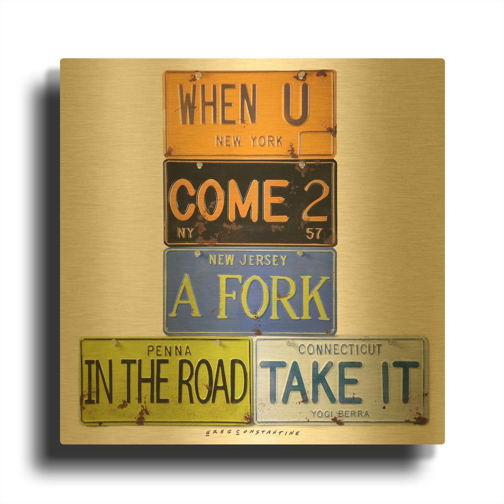 'Berra Fork In The Road' By Gregory Constantine Gold Metal Wall Art