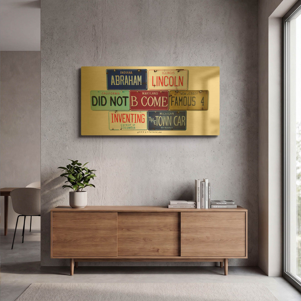 'Bennet Lincoln & Town Car' By Gregory Constantine Gold Metal Wall Art